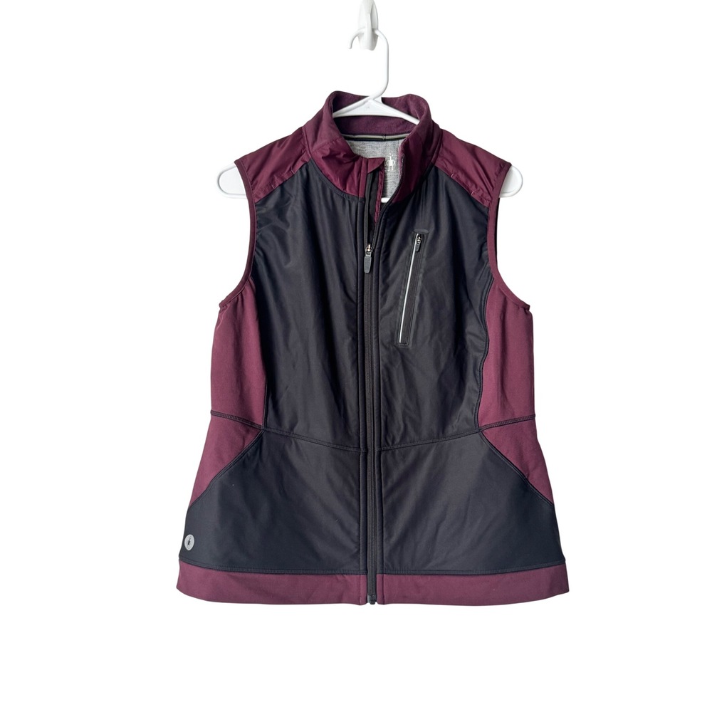 Smartwool PhD SmartLoft 60 Vest Womens Large Black Burgundy Merino Wool Hybrid